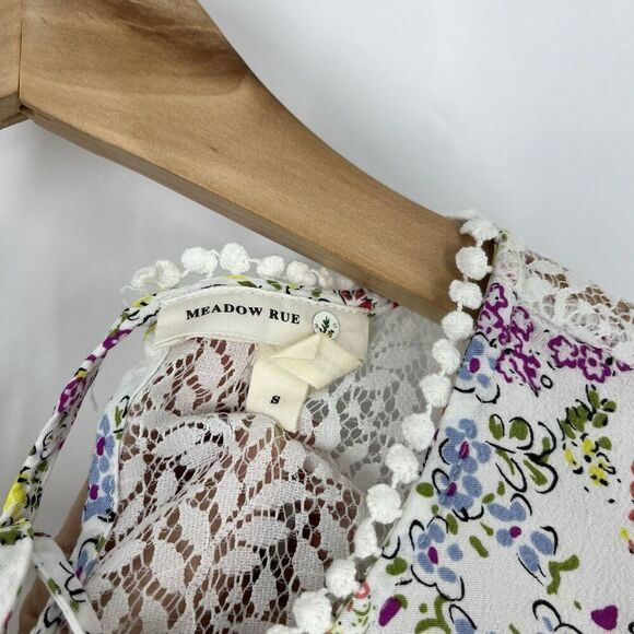 Anthropologie Meadow Rue Top Size Small Nellore White Floral Blouse Romantic - Picture 4 of 8